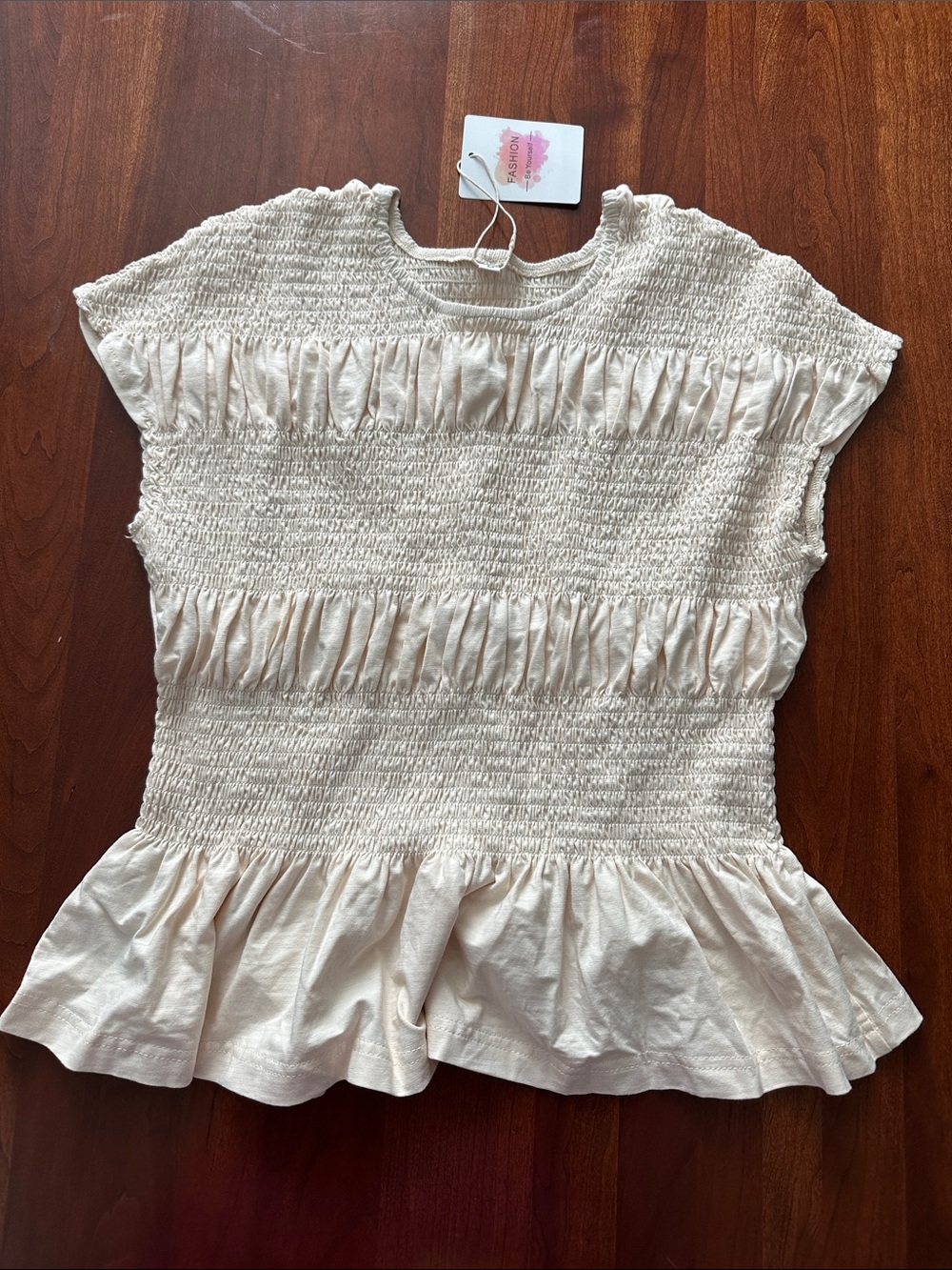 Women's Cream Smocked Two-Piece Set - Small